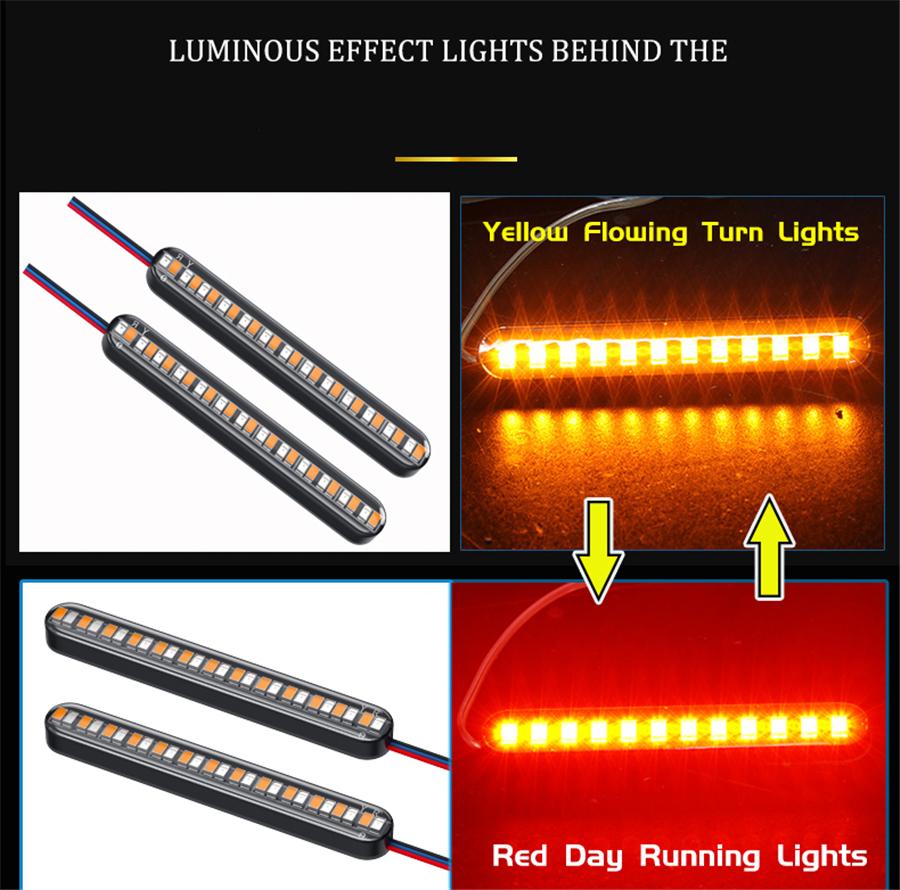 2 X Dual Color Motorcycle Flowing Turn Signal Rear Brake License Plate Light Bar