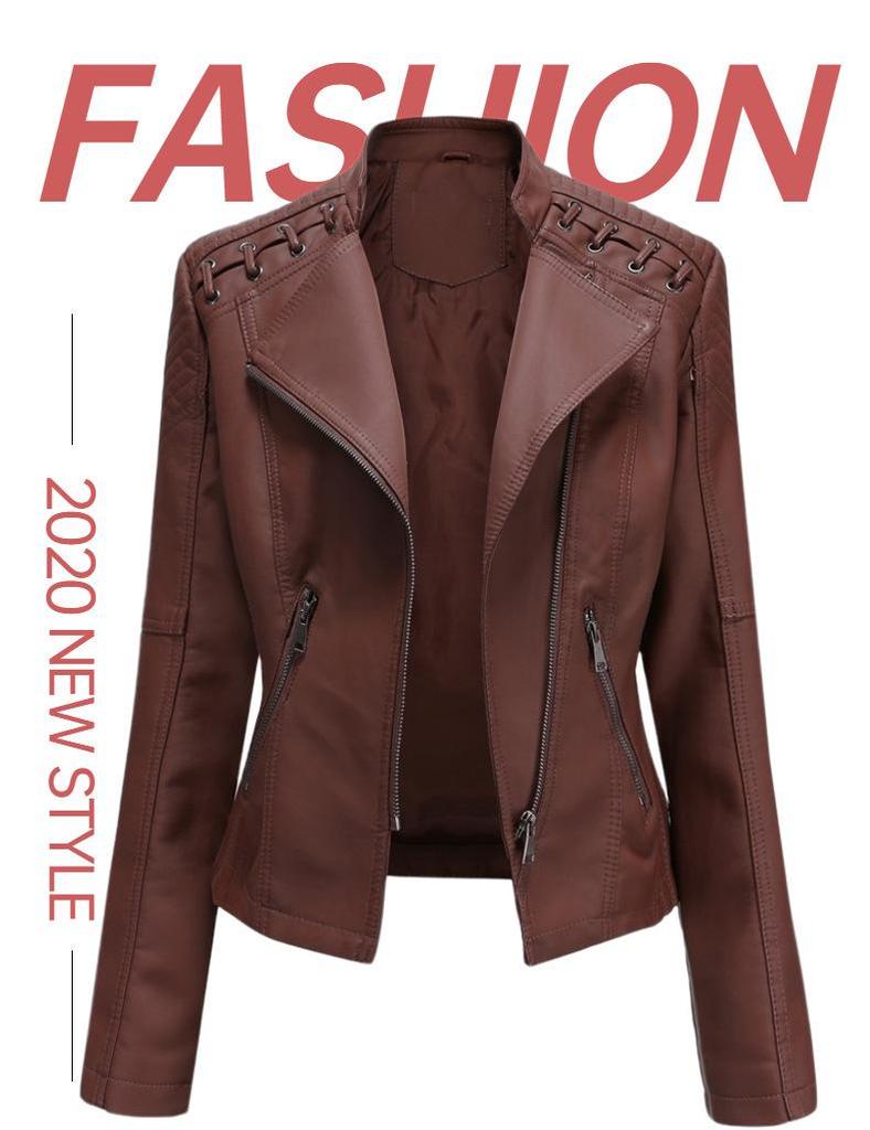 Dámská kožená motorkářská bunda Slim Fit – Evropská velikost, krátký styl pro jaro a podzim