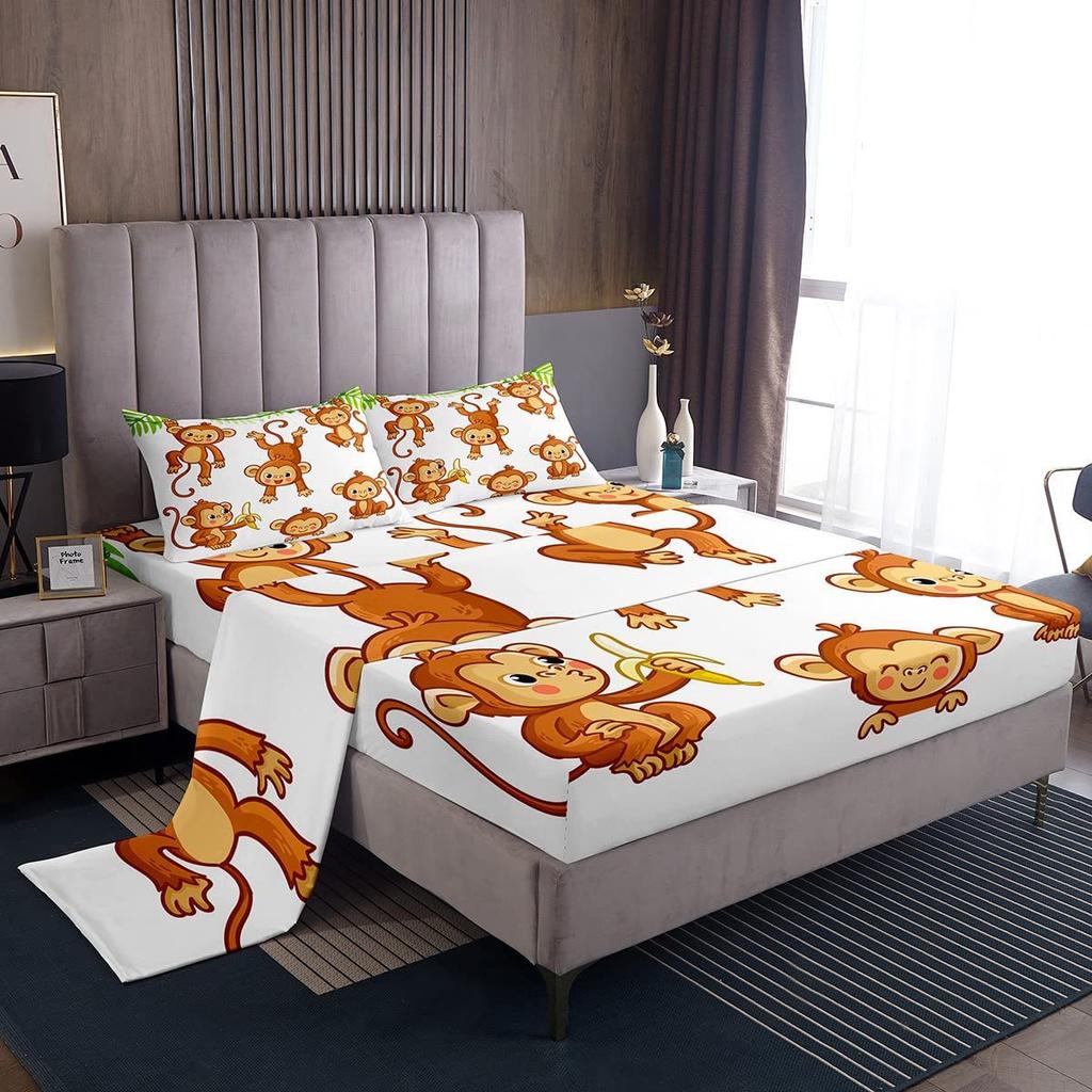 Chapéu de Cama com Padrão de Frutas Abacate Desenho Animado Conjunto de Roupa de Cama de Quatro Peças Decoração de Roupa de Cama para Quarto de Dormitório