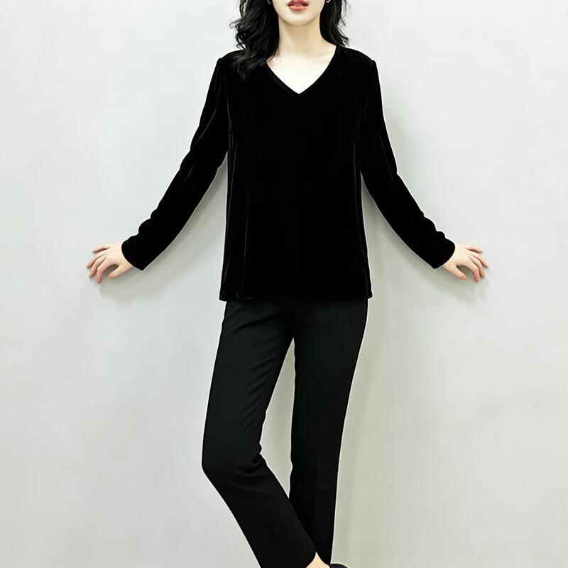 Women's Mulberry Silk Velvet V-Neck Long Sleeve Top