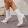 Fashion 2024 Winter High Quality Women's Boots New Fashion Pointed Toe Solid Color Cloth Stiletto Women's Short High Heel Socks Boots