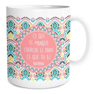 [Q3656] - Ceramic Mug 'Wisdom' (What You Lack, Look for It In What You Have - Buddha) - 9. 5x8 Cm