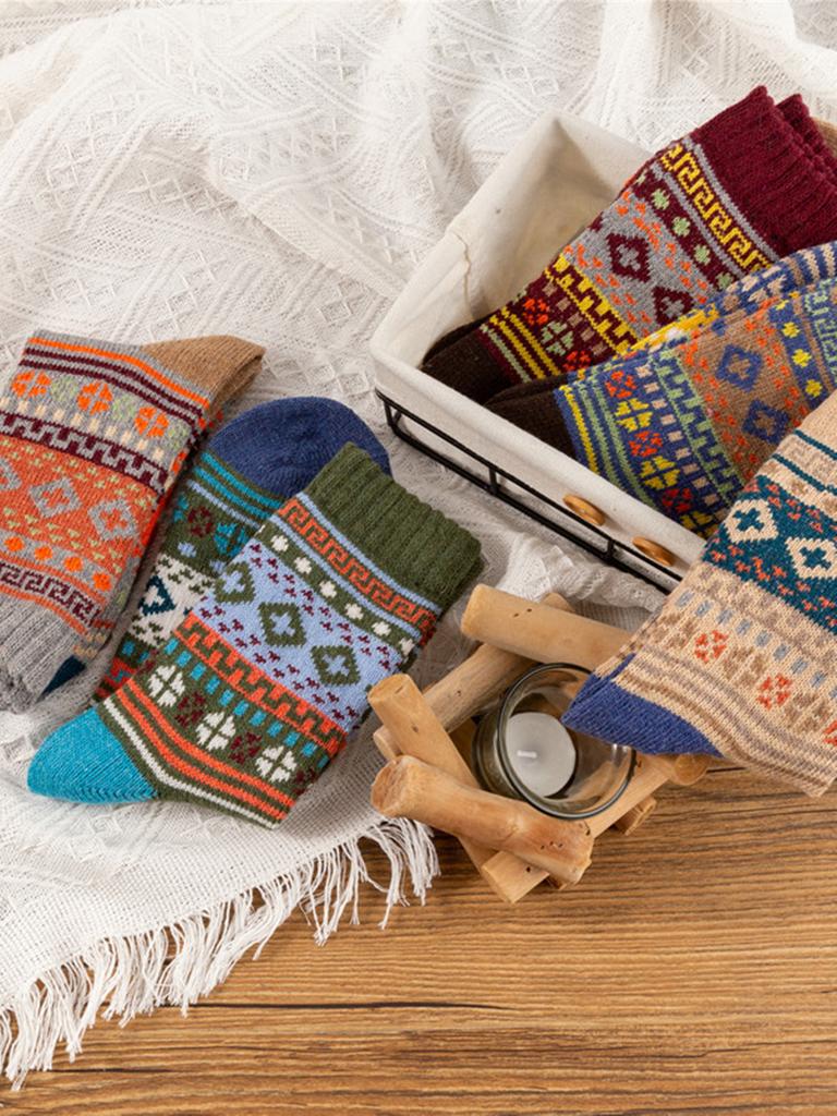 1/5 Pairs Autumn And Winter Fashion Vintage Thick Warm Thermal Cashmere Men Socks Rabbit Wool Mid Sock Skiing And Christmas Gift