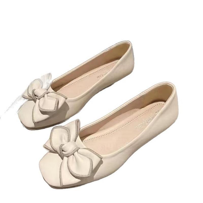Fashion Bow Shallow Mouth Single Shoes Women Autumn New Soft-soled Comfortable Beanie Shoes womens Fashion French Flat-soled womensshoes