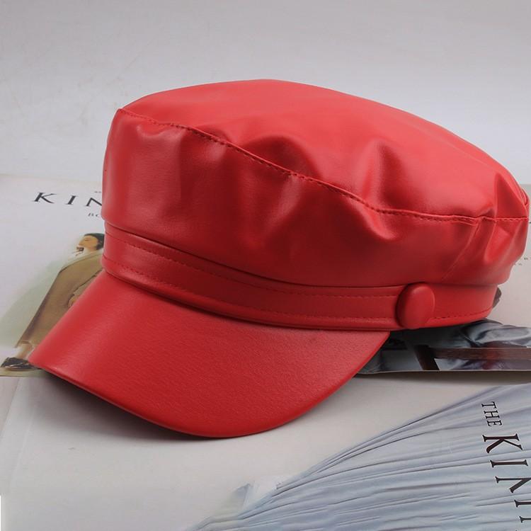 Fashion Women's Beret Hat, Winter Korean Style Leather Peaked Cap, Plain Color Baker Boy Hat for Women