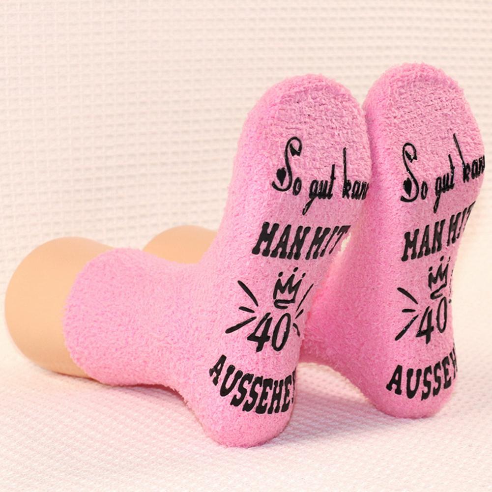 1 Pair Women Winter Socks Letter Print Mid-tube Thick Coral Fleece Keep Warm Floor Socks Anti-slip Knitted Daily Wear Sport Sock