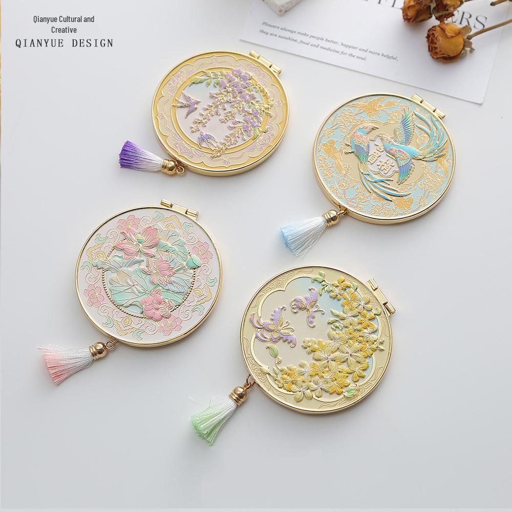 Chinese-Style Folding Pocket Mirror: Portable, Small Metal Mirror for Women, Ideal Practical Birthday Gift or Souvenir