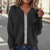 VEZFAA Women's Fashion Casual Spring Fall Solid Color Print Long Sleeve Blouses & Shirts