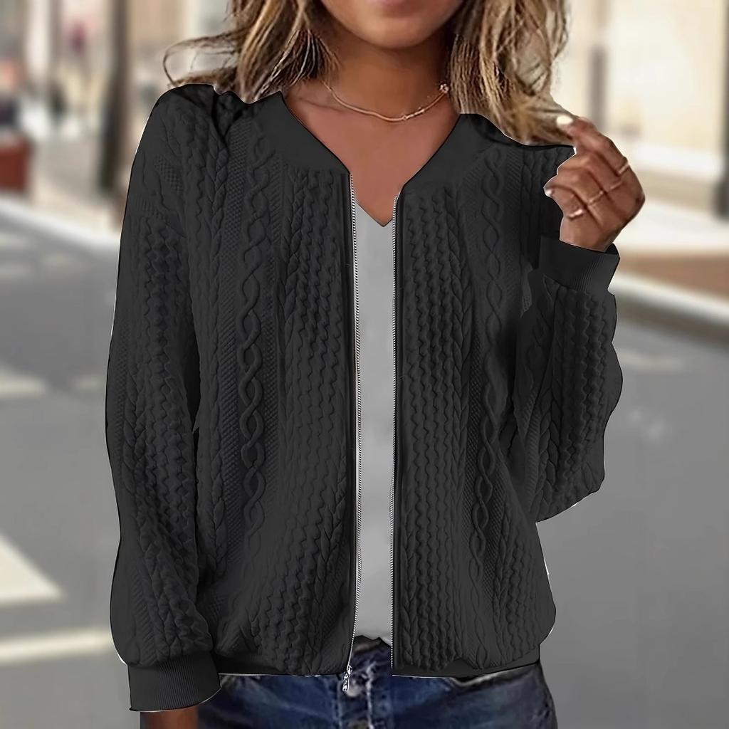 VEZFAA Women's Fashion Casual Spring Fall Solid Color Print Long Sleeve Blouses & Shirts