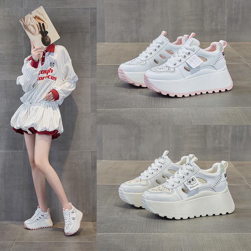 2025 summer new shoes versatile platform white shoes heightening women's shoes breathable feet small women's casual shoes