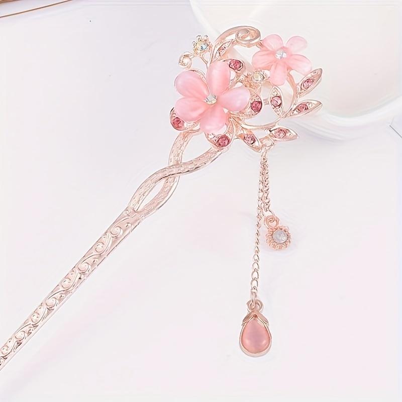 Women's Vintage Cat's Eye Stone Twin Flower Hairpin, Classical Hair Stick, Updo Accessory, Ethnic Style Headpiece, Cat's Eye