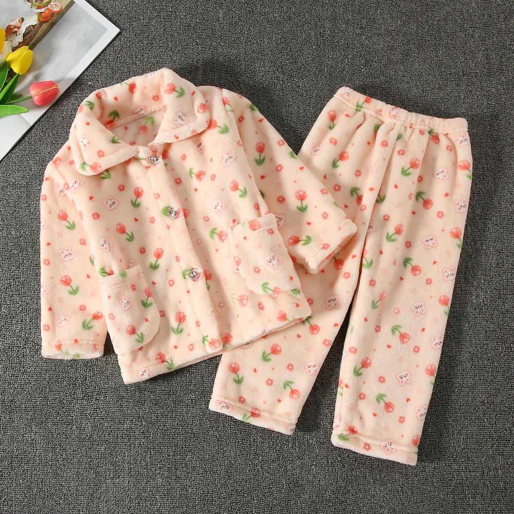 New  Kids Winter Soft Flannel Pajamas Clothing Sets Boys Girls Cartoon Thicken Warm Lapel Tops with Pants Pyjamas Sleepwear Casual Homewears