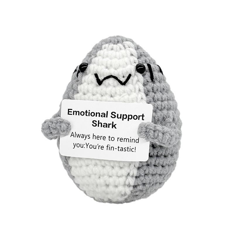 Funny Crochet Positive Energy Cowboy Hat Shark Doll With Card Home Room Decoration New Handmade Knitted Shark Ornament Gift