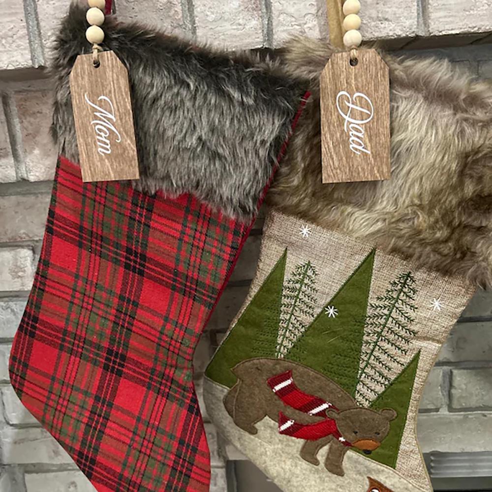 Personalisierte 3 Stück Holz Strumpfanhänger Weihnachtsstrumpf Namensanhänger Bauernhaus Geschenkanhänger Bauernhaus Weihnachten Kamin Baumdeko