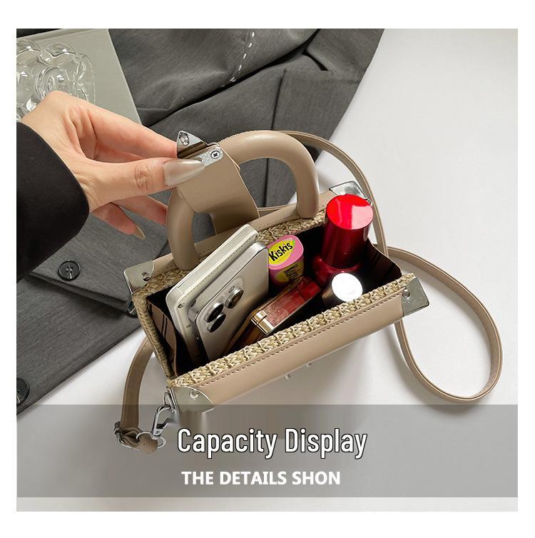 2025 Fashion Rivet Woven Straw Handbag - Versatile Trendy Shoulder & Crossbody Beach Bag