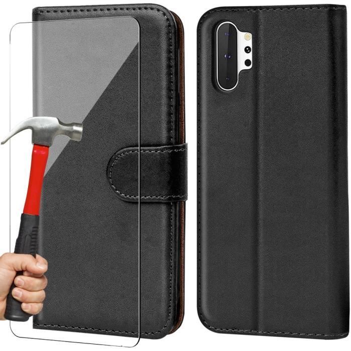 Coque - Samsung - Note 10 Pro - Effet cuir - Lot de 2 verres trempés - Anti rayure