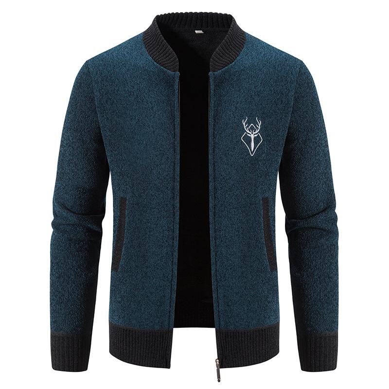 Autumn Men's Fashion Casual Solid Color Thickened Knitted Cardigan