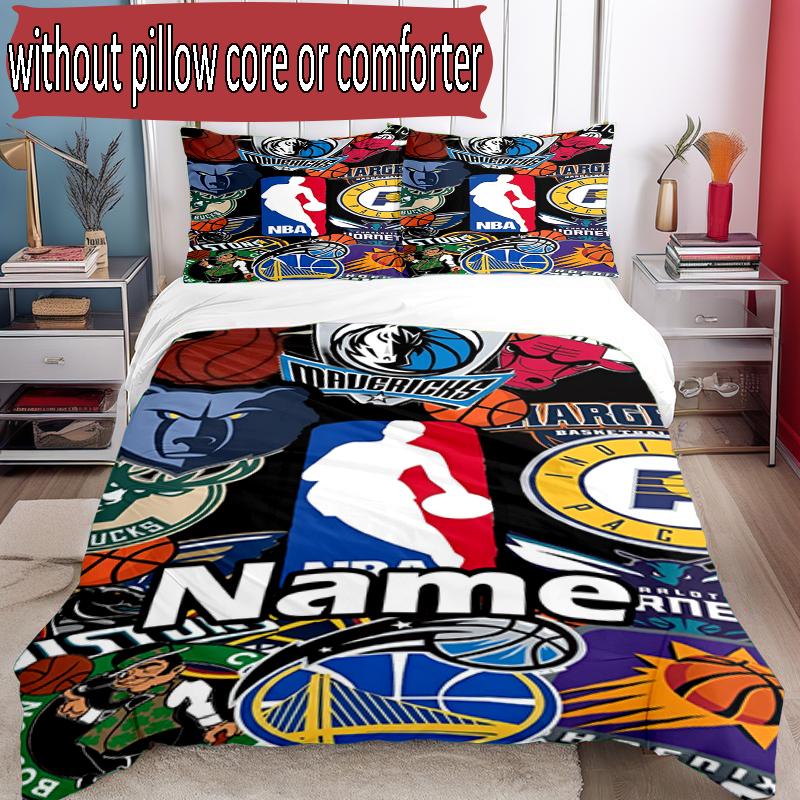 3pcs Duvet Cover Set (1*Duvet Cover + 2*Pillowcase, Without Core), Custom Name basketball Pattern Bedding Set, Home Bedroom Decor Gift