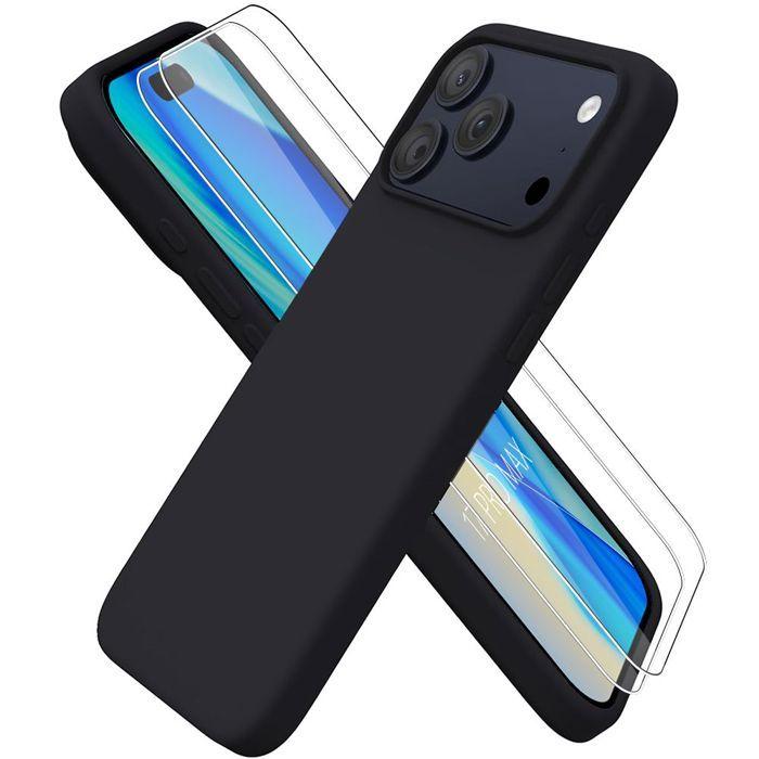 Coque Silicone - BOOLING - pour iPhone 17 Pro Max - Souple Slim Anti-Rayures Noir - 2 Vitres