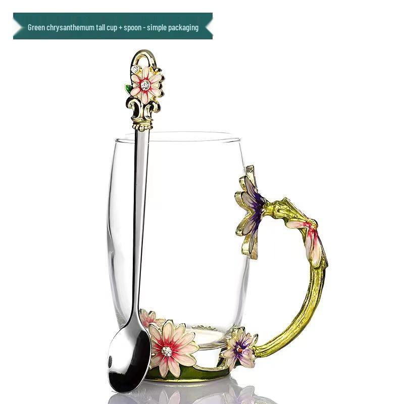 Chrysanthemum Enamel Glass Tea Cup - Lead-Free Crystal Coffee Cup Gift