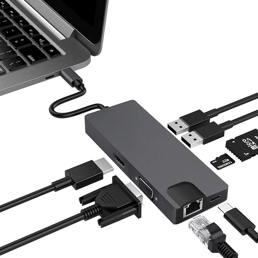 Multi-Function 8-in-1 USB-C Hub with Card Reader & Network Port