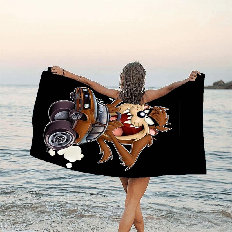 1pc Taz3 Beach Towel, Beach and Seaside Swimming Pool Equipment, Fashion Pattern, Rectangular, Travel Essentials