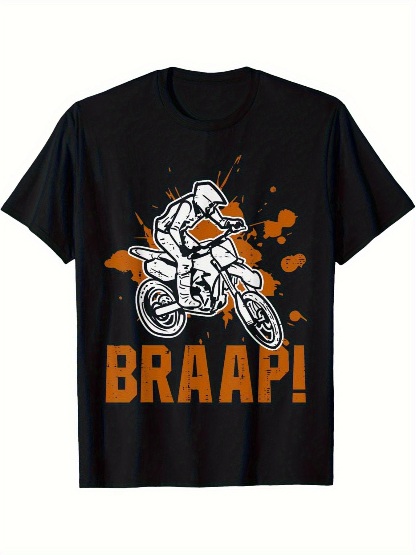 Braap Dirt Bike Motocross Graphic T-shirt for Men & Women - Black with Orange Motocross Rider & BRAAP! Print XL