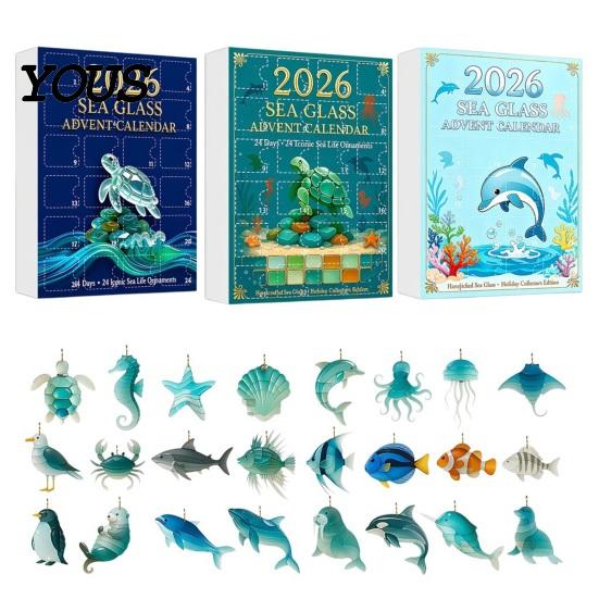 Nápady na dárky na Silvestra 2026 Vánoční adventní kalendář, 2D akrylové přívěsky mořských živočichů, Interaktivní rodinné hry 24denní odpočítávací krabička, Okenní strom