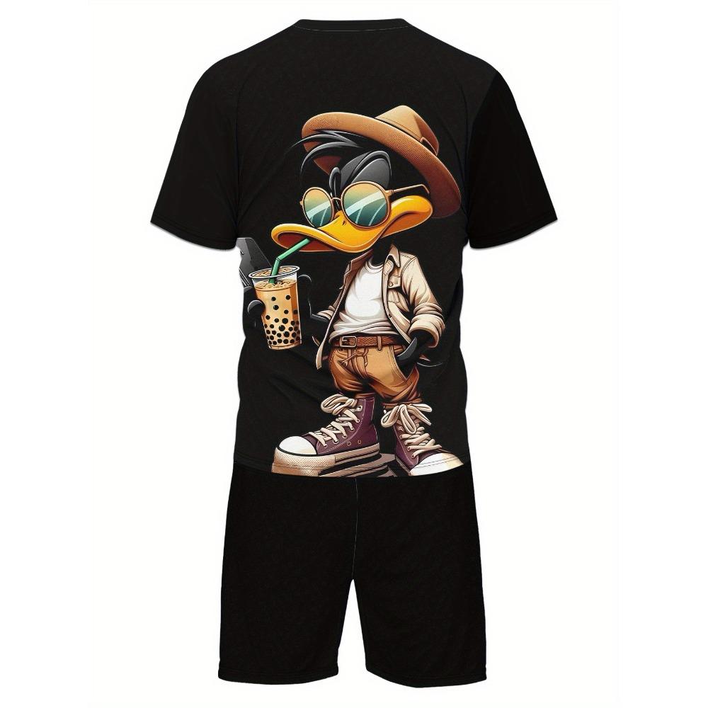 Men'S Summer Casual Fashion  Donald Duck World Graphic T-Shirt Shorts Casual AttirePlayful Print Design Tracksuit Set