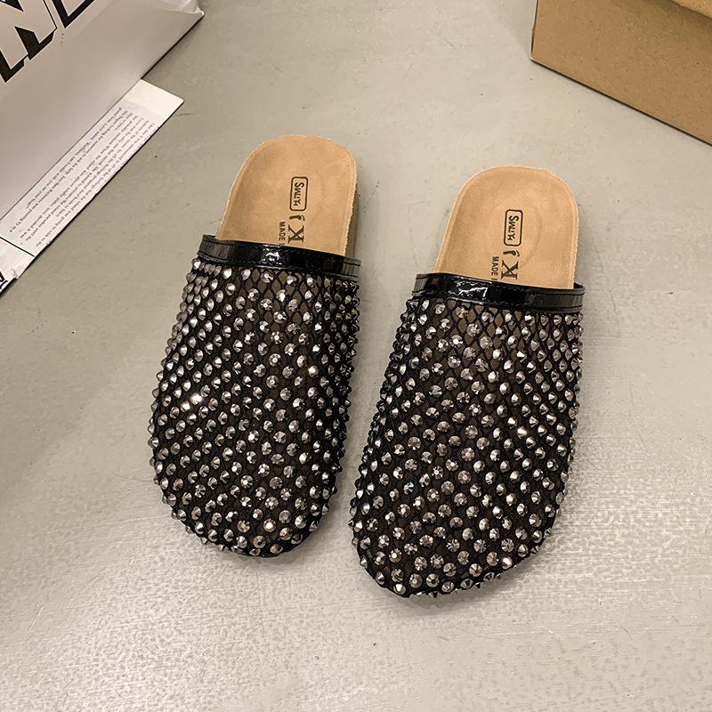 

Летние стразы полный бриллиант тапочки дышащая рыболовная сетка полый носок полутапочки носить платформа сандалии 40 чёрный