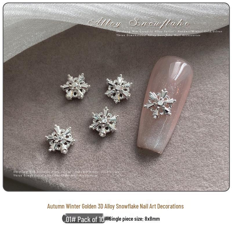3D Gold & Silver Snowflake Alloy Nail Art Ornaments
