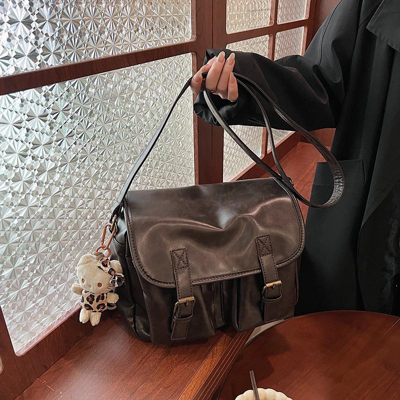 

Винтажная сумка-тоут Mailman, женская модная сумка-портфель, большая вместимость, сумка через плечо, сумка через подмышку no pendant темно-коричневого