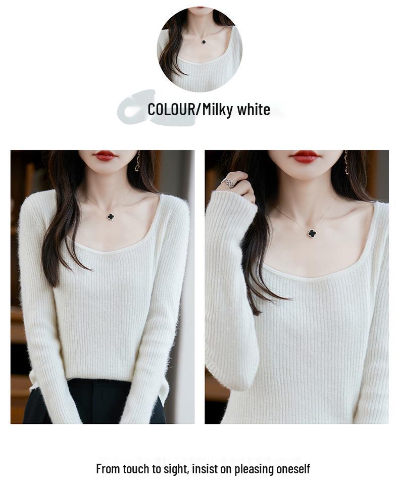 Women's 2025 Autumn/Winter U-Neck Pure Wool Slim-Fit Sweater