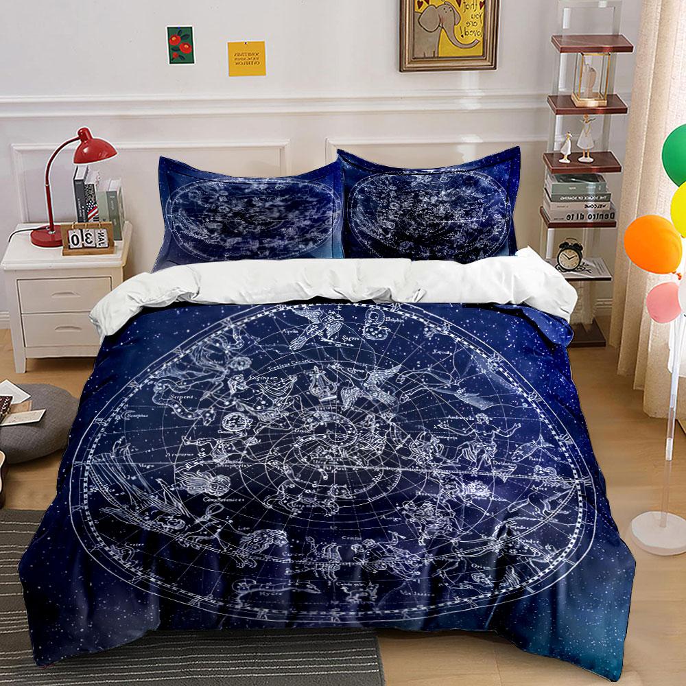 Zodiac Constellation Map Bedding Duvet Cover Set Duvet Cover Pillowcases (1*Duvet Cover 2*Pillowcases, without duvet insert)