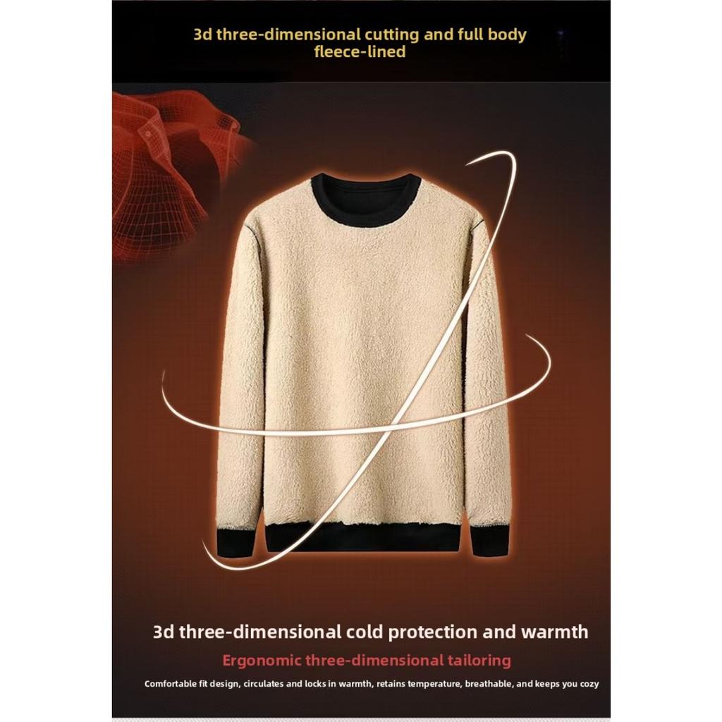 Hanorac de Toamnă și Iarnă pentru Bărbați cu Gât Rotund din Catifea, Culoare Solidă, Larg, Cald, Lenjerie de Corp, Îmbrăcăminte Groasă pentru Bărbați