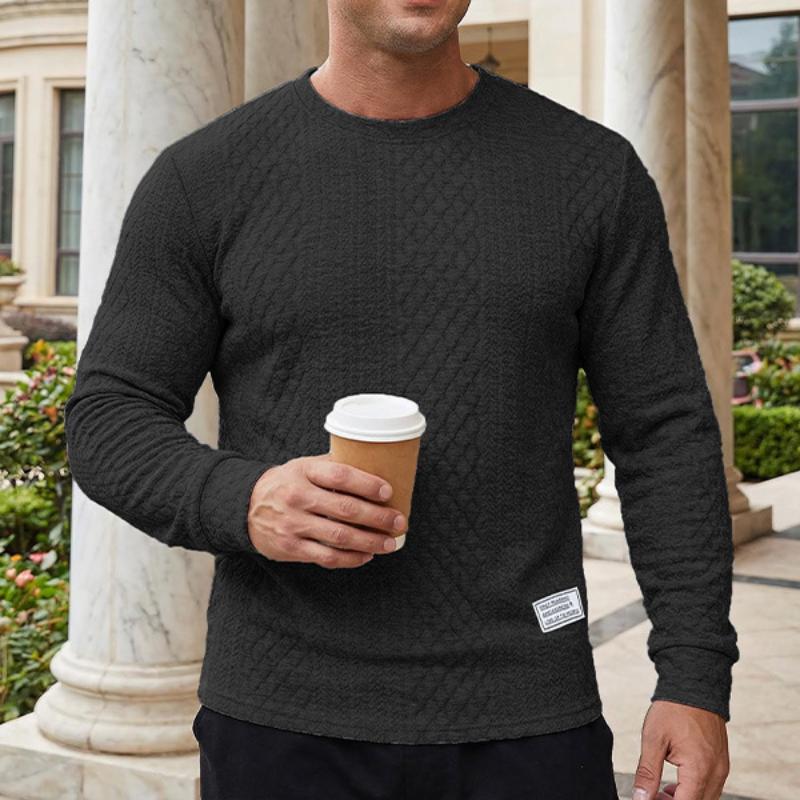 Men's Textured Crew Neck Pullover Casual Long Sleeve Knit Sweatshirt for Daily Wear