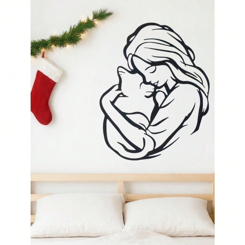 Whimsical Cat Hugging Metal Wall Art - Exquisite Silhouette, Easy Hang, Perfect Gift for Cat Lovers
