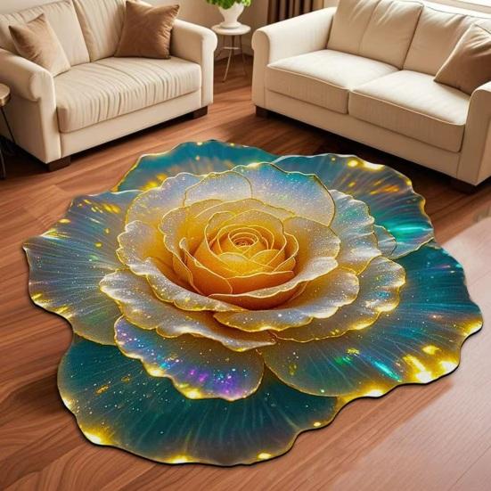 3D Flower Floor Mat Realistic Rose Lotus Area Rug Anti-Slip Decorative Flower Bathroom Rug for Living Room Bedroom Kitchen