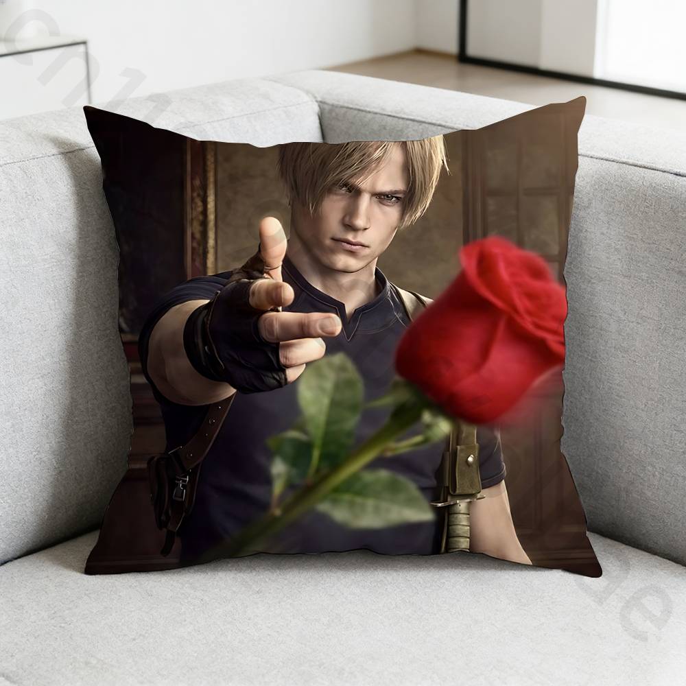 RResident Evil Leon Kennedy Pillow Case Antidustmite Pillowcase Invisible zipper silky short plush Sofa cushion cover