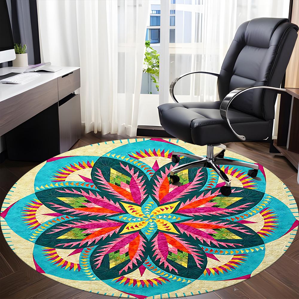 1pc Colorful Mandala Pattern Chair Carpet for Office, Soft Flannel Throw Mat, Perfect for Office,Holiday Party Decoration Choice yy251113043