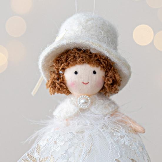 Christmas Angel Doll Hanging Decoration Top Hat Lace Dress Long Legged Plush Girl Hanging Ornament Holiday Party Pendant