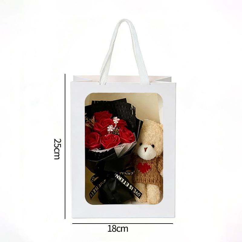Artificial Rose Soap Flower Bear Bouquet Gift Bag Valentine'S Day Wedding Flower Bouquet Lovers Gifts Finished Producted