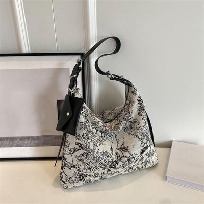 New Chinese Large Capacity Canvas Bag Women New Style Crossbody Tote Bag Fashion Embroidery Shoulder Bag