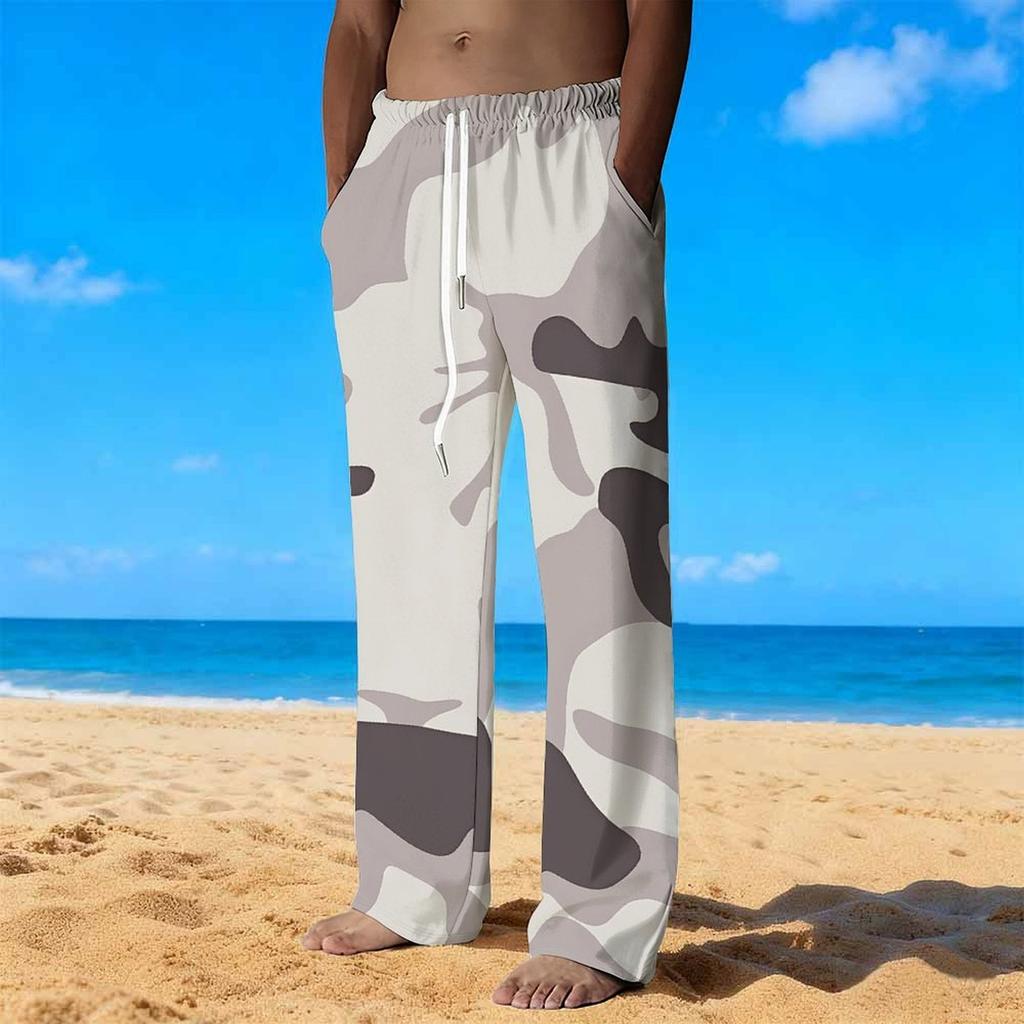 Men's Loose Casual Solid Color  Trousers Camouflage Printed Straight Pants