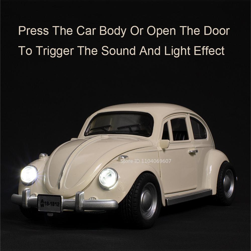 1:18 Mini Beetle 1955 Model Toy Cars Alloy Diecast Pull Back 4 Doors Opened Sound Light Simulation Vehicle Toys for Kids Gifts