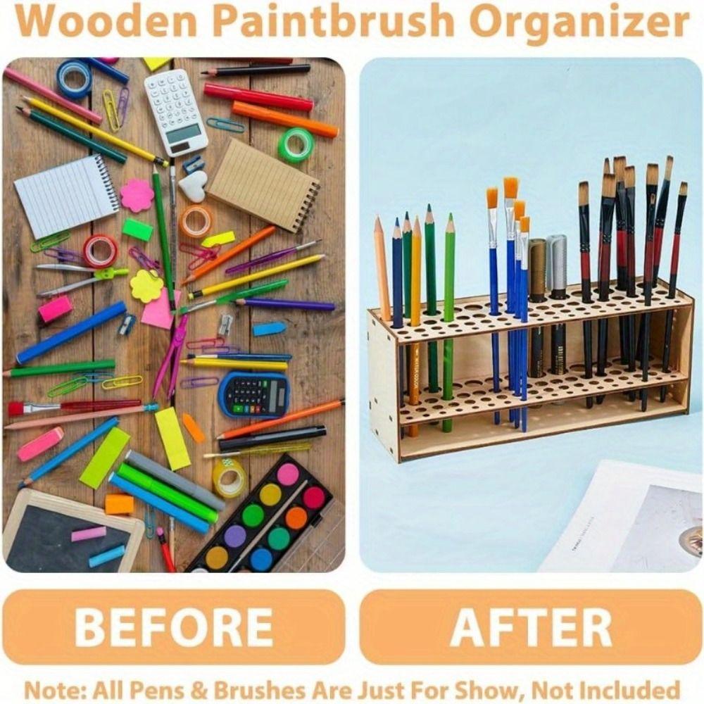 Multihole Paint Brush Holder Wooden Frame Pen Drying Stand Watercolor Brush Rack  Colored Pencils
