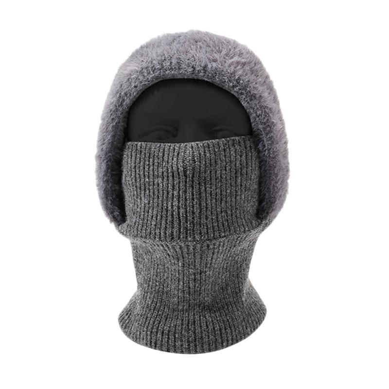 Winter Hat Men Women Velvet Thick Warm Knitted Hat Outdoor Solid Color Hat Scarf Integrated Hat