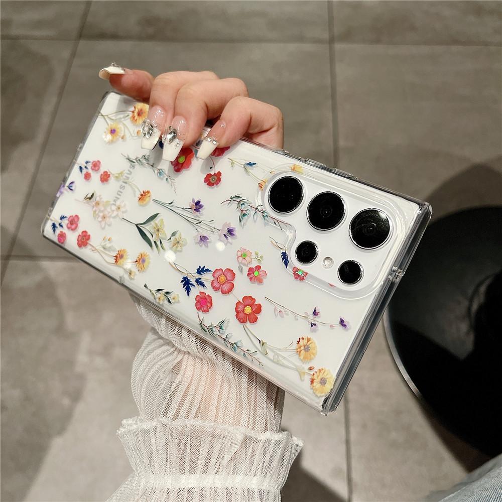 Suitable for Samsung Mobile Phone Case S25u a53 High permeability Electroplating Flowers S22 S24 Double Layer Printed Anti Fall Shell