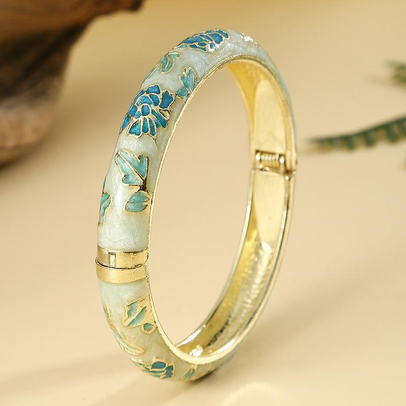 Chinese Style Colorful Cloisonné Peony Enamel Bracelet - Women's Retro Drip Spring Design