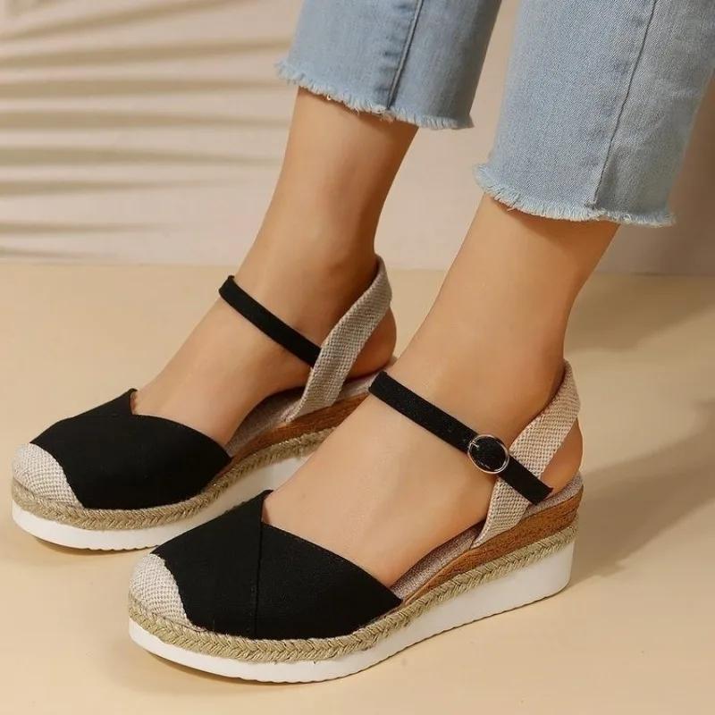 Women Closed Toe Wedge Sandals Women 2025 Summer Buckle Strap Gladiator Shoes Woman Fashion Espadrilles Platform Sandalias Mujer